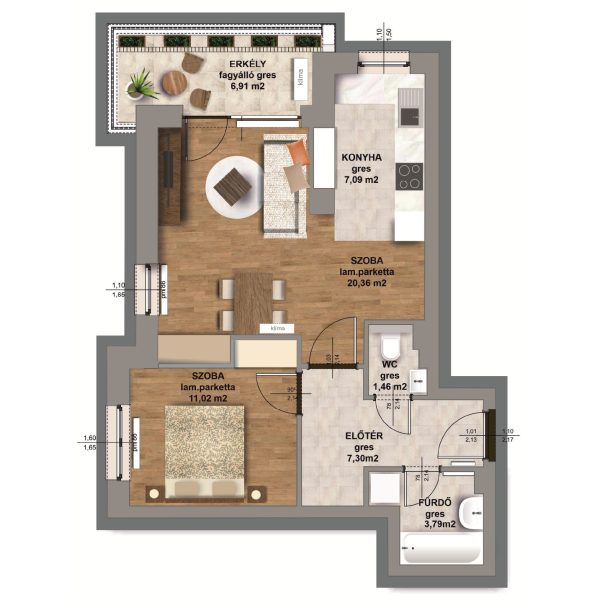 A épület / II . emelet 2. lakás, C-A-II/2