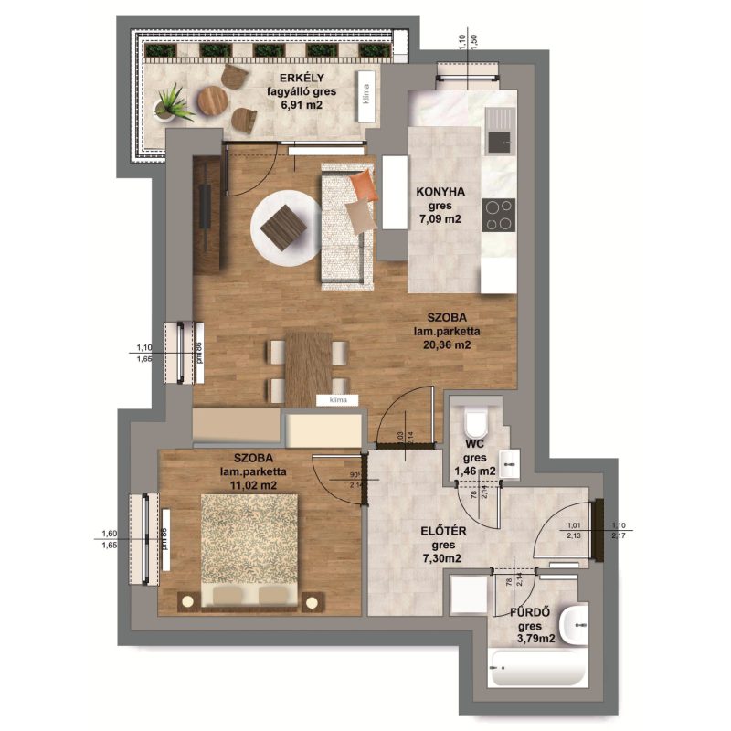 A épület / II . emelet 2. lakás, C-A-II/2