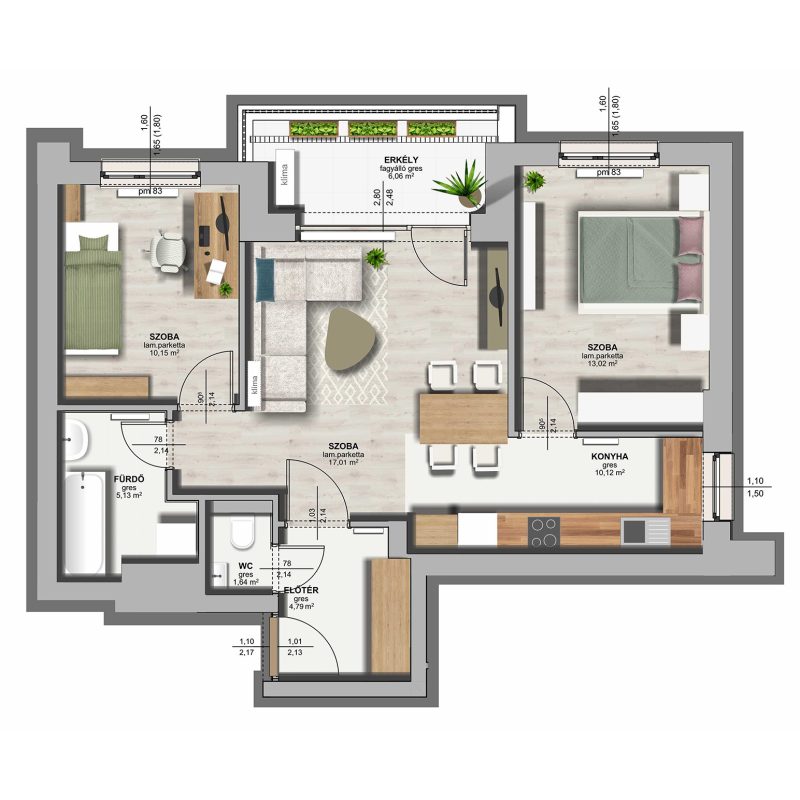 A épület / II . emelet 3. lakás, C-A-II/3