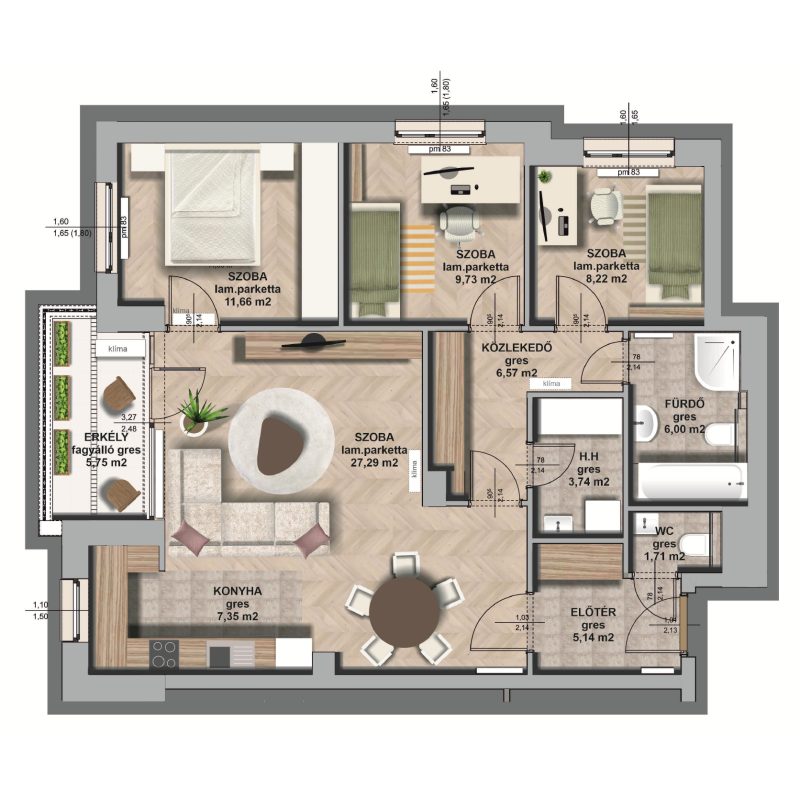 B épület/ II. emelet 2. lakás, C-B-II/2