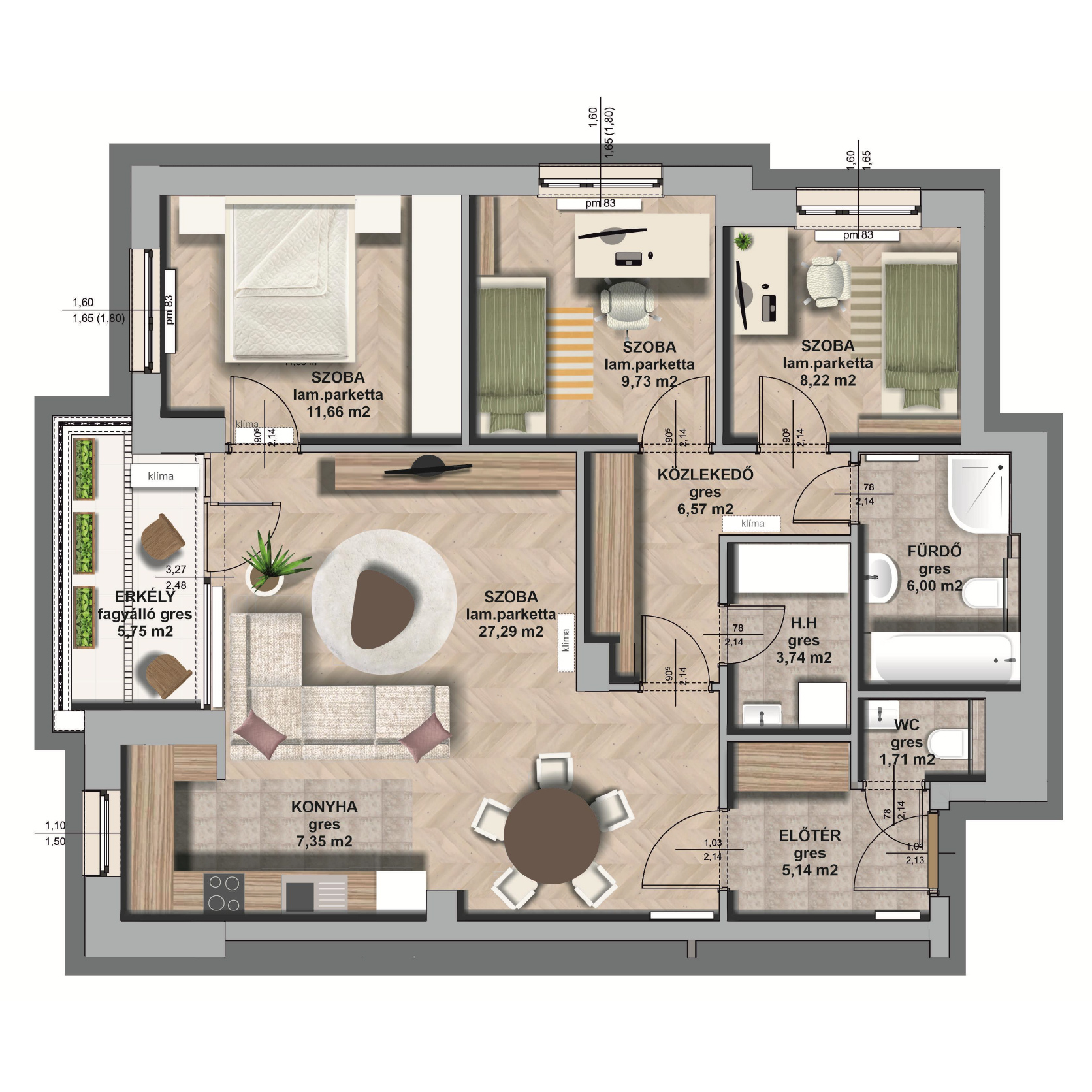 B épület/ II. emelet 2. lakás, C-B-II/2