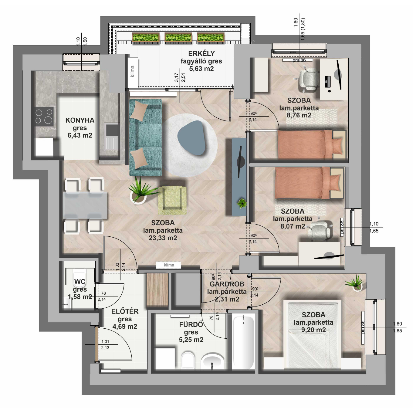 B épület/ II. emelet 3. lakás, C-B-II/3