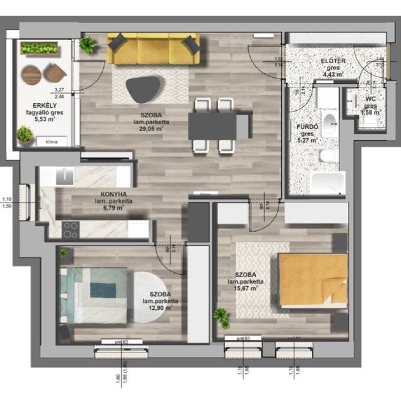 B épület / II. emelet 1. lakás