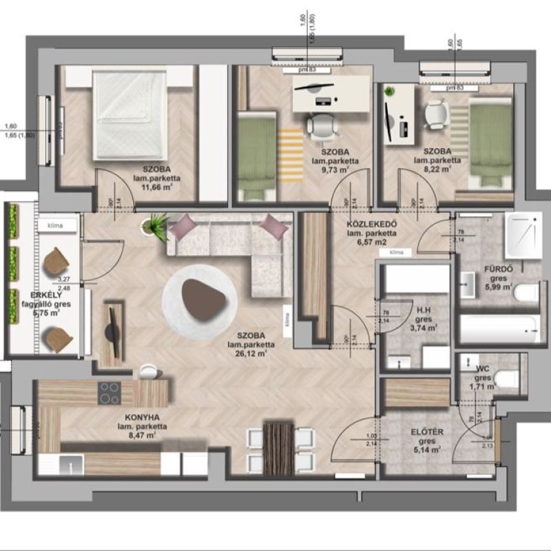 B épület / II. emelet 2. lakás