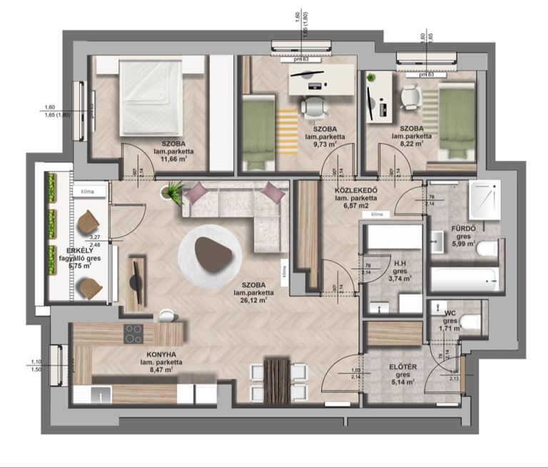 B épület / II. emelet 2. lakás