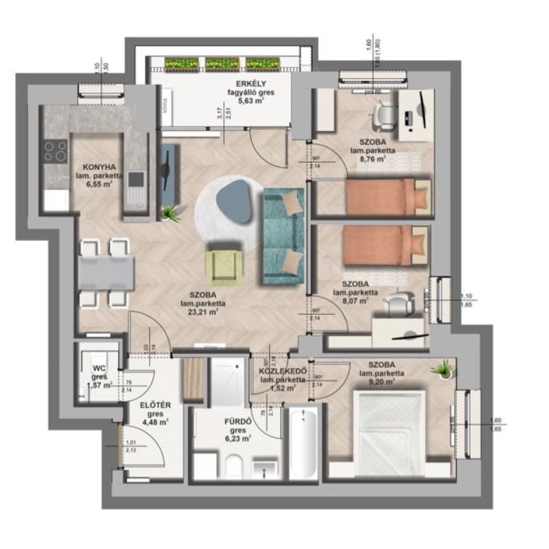 B épület / II. emelet 3. lakás