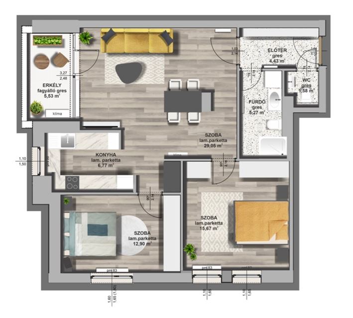 B épület / III. emelet 1. lakás